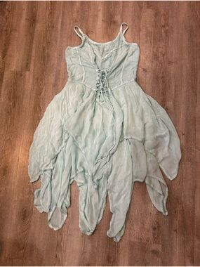 Pyramid Collection Mint Teal Lace Front Fairycore Romantic Dress SZ XL